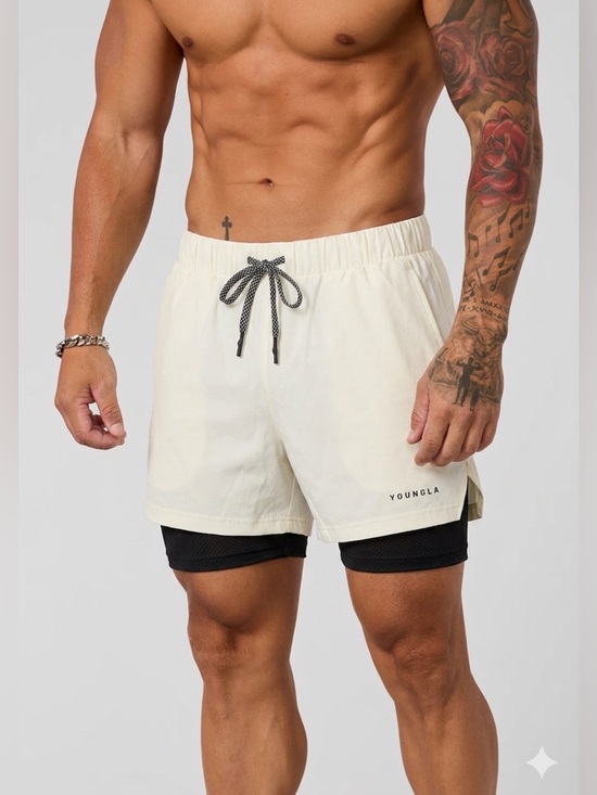 YoungLA Other - YoungLA Swift 2-in-1Compression Liner Shorts•Cream/Black Mesh Built in Liner